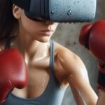 Woman playing immersive VR boxing game