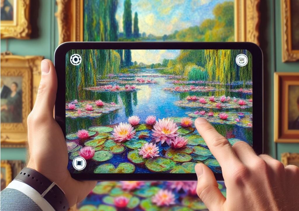 A Monet Water Lilies painting comes to life in augmented reality-AI Generated